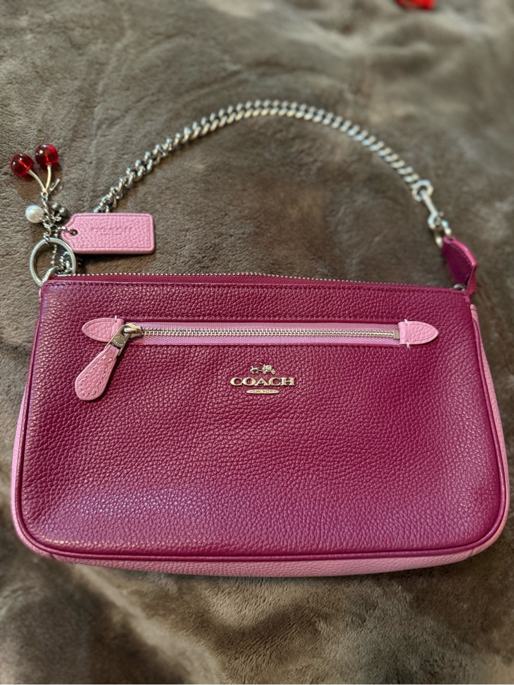 COACH Two-Tone Pink Pebbled Leather Chain Shoulder Bag